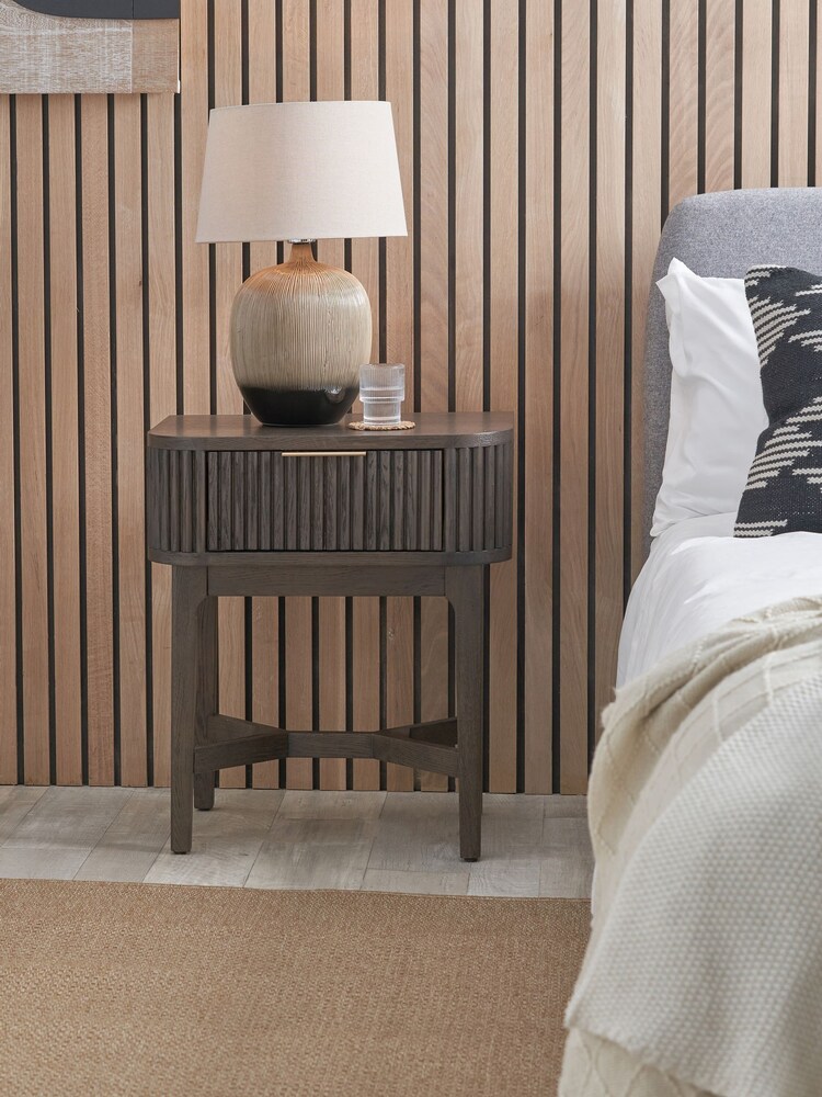 Pacific Brown Raie Ribbed Wood Veneer 1 Drawer Unit - Image 1 of 6