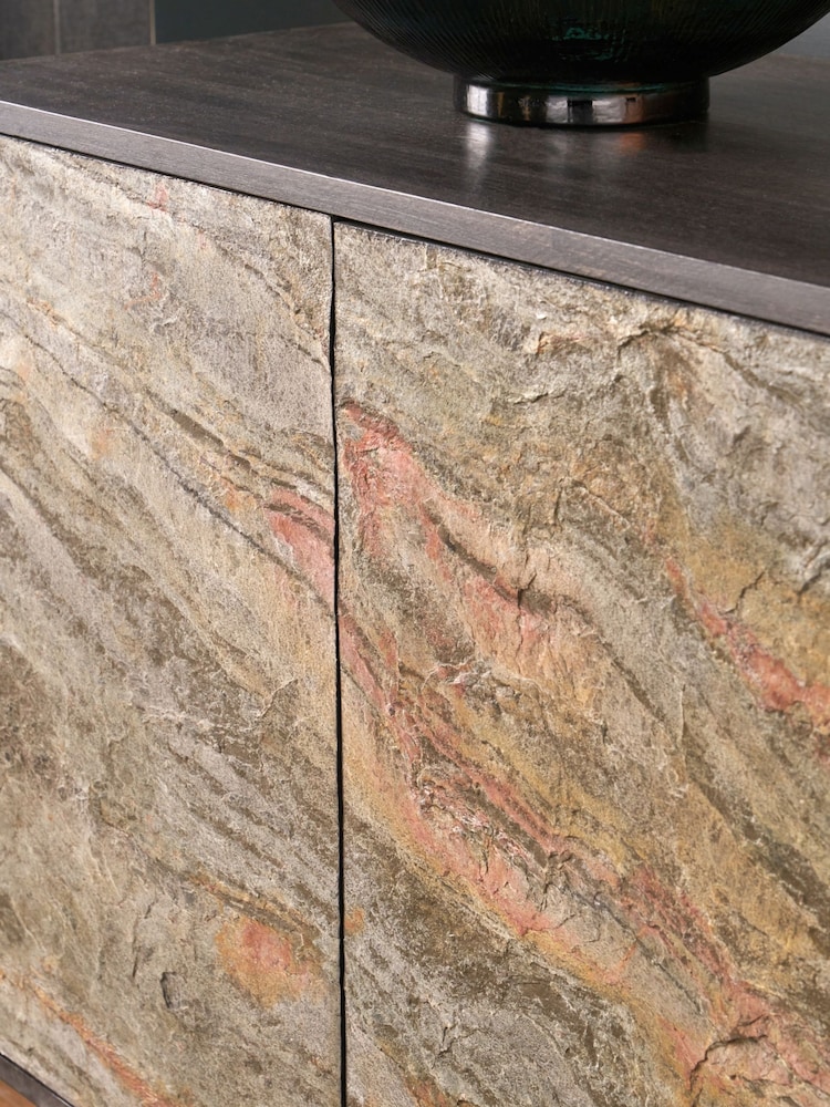 Pacific Black Piedra Mango Wood Veneer 4 Door Sideboard - Image 2 of 8