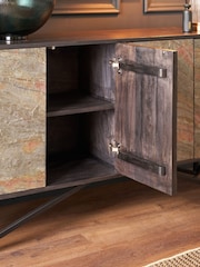 Pacific Black Piedra Mango Wood Veneer 4 Door Sideboard - Image 3 of 8