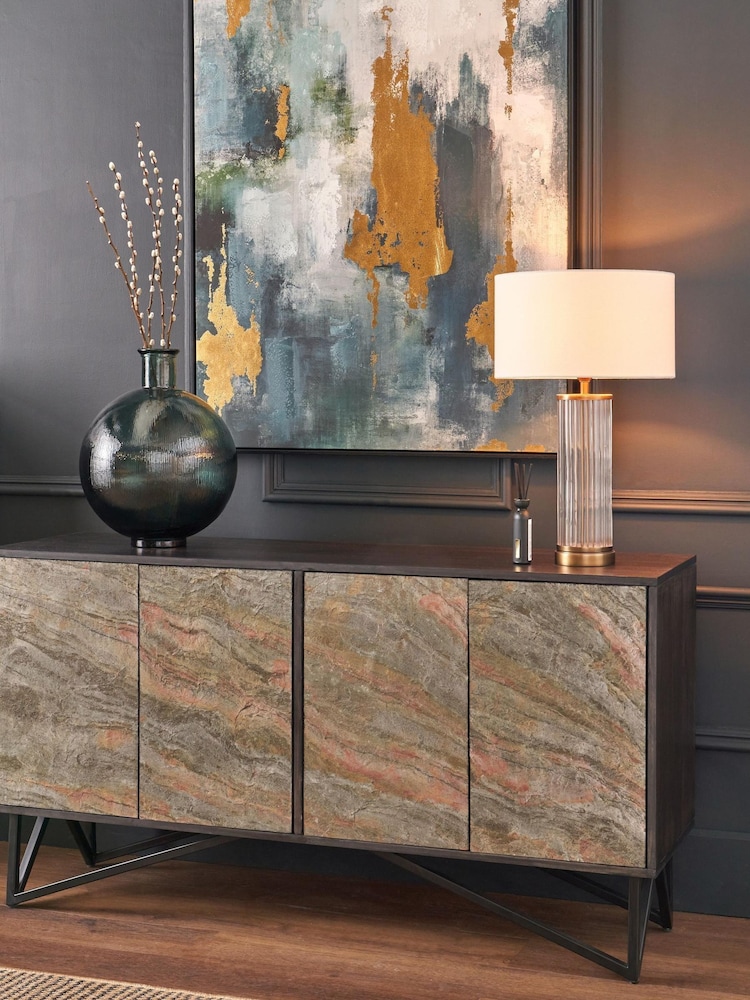 Pacific Black Piedra Mango Wood Veneer 4 Door Sideboard - Image 8 of 8