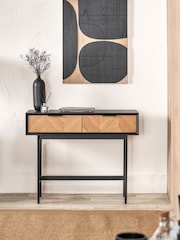 Pacific Black Hailee Chevron Wood Veneer 2 Drawer Console Table - Image 1 of 6