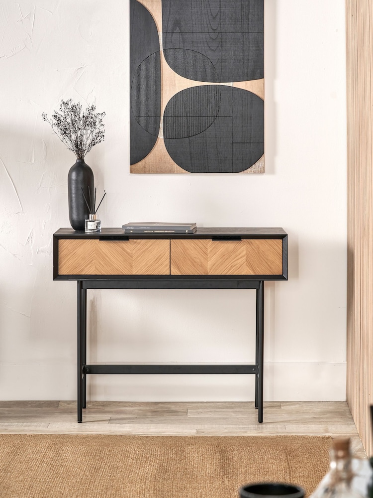 Pacific Black Hailee Chevron Wood Veneer 2 Drawer Console Table - Image 1 of 6