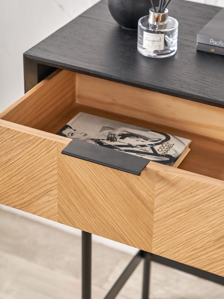 Pacific Black Hailee Chevron Wood Veneer 2 Drawer Console Table - Image 2 of 6