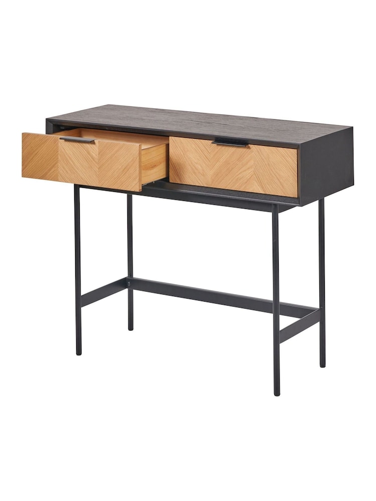 Pacific Black Hailee Chevron Wood Veneer 2 Drawer Console Table - Image 6 of 6