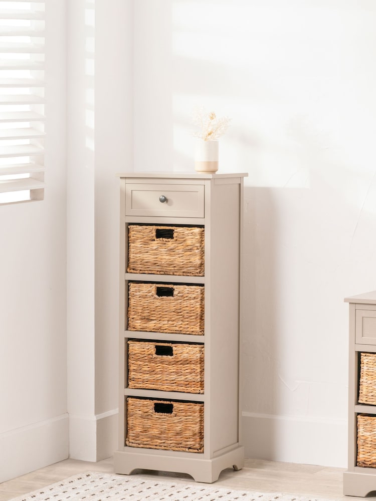 Pacific Cream Devonshire Pine Wood 1 Drawer 4 Basket Tall Unit - Image 1 of 6