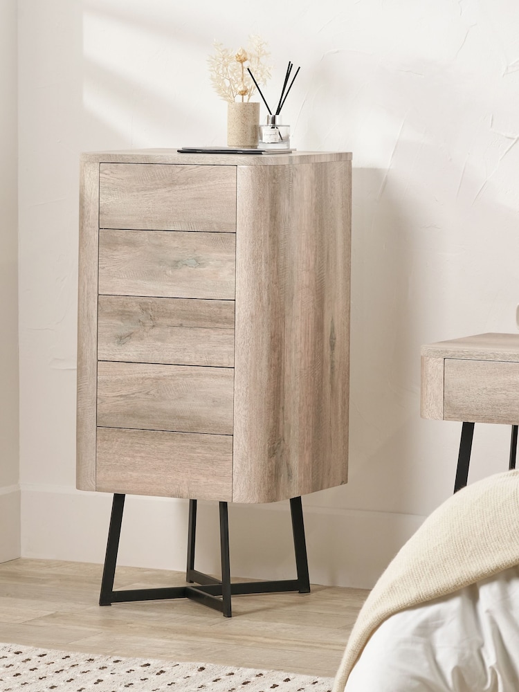 Pacific Grey Boy Ukiah Oak Veneer and Metal 5 Drawer Tall - Image 1 of 6
