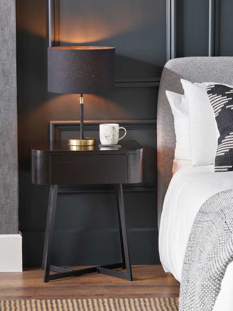 Pacific Black Ukiah Ash Veneer and Metal Bedside Unit - Image 1 of 6