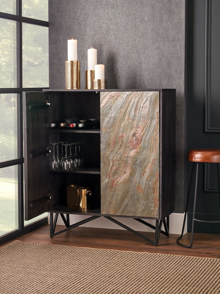 Pacific Black Piedra Mango Wood Veneer 2 Door Bar Cabinet - Image 2 of 6