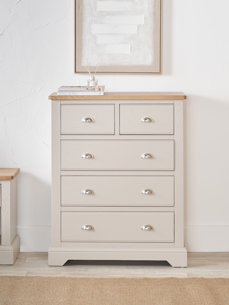 Pacific Natural Fairford Oak and Parchment 5 Drawer Unit - Image 1 of 6