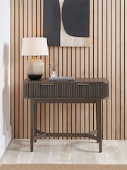 Pacific Brown Raie Ribbed Wood Veneer 2 Drawer Console Table - Image 1 of 6