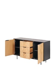 Pacific Black Hailee Chevron Wood Veneer 2 Door 3 Drawer Sideboard - Image 6 of 6