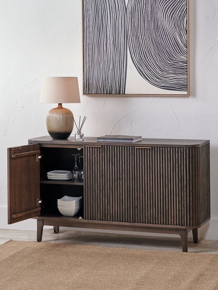 Pacific Brown Raie Ribbed Wood Veneer 3 Door Sideboard - Image 2 of 6