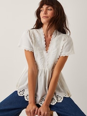 Monsoon Natural Dee Broderie Jersey Top - Image 1 of 5