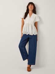 Monsoon Natural Dee Broderie Jersey Top - Image 4 of 5