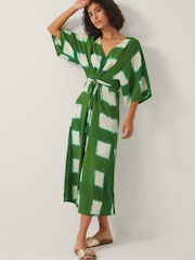 Monsoon Green Halia Geometric Tie Dye Kaftan Dress - Image 1 of 5