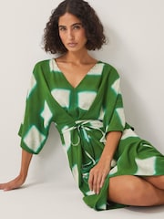 Monsoon Green Halia Geometric Tie Dye Kaftan Dress - Image 3 of 5