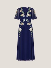 Monsoon Blue Cora Floral Print Embellished Midi Tea Dress - Image 5 of 5