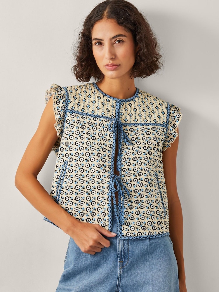 Monsoon Natural Judy Geometric Quilted Waistcoat - Image 2 of 5