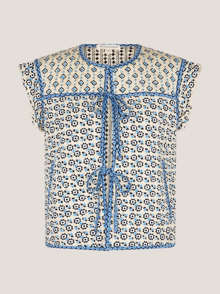 Monsoon Natural Judy Geometric Quilted Waistcoat - Image 5 of 5