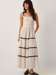 Monsoon Natural Tabitha Sleeveless Smocked Midi Dress - Image 1 of 5