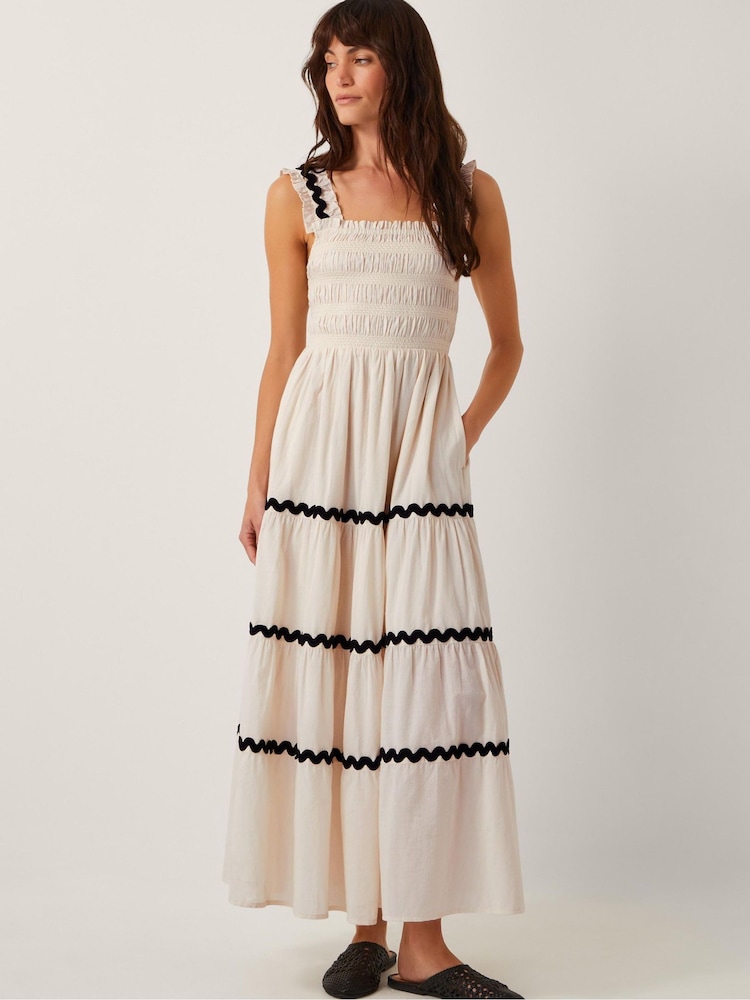 Monsoon Natural Tabitha Sleeveless Smocked Midi Dress - Image 1 of 5