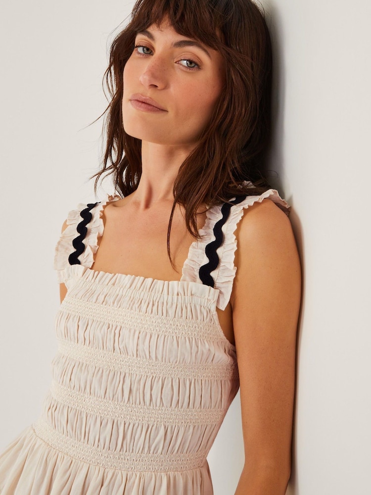 Monsoon Natural Tabitha Sleeveless Smocked Midi Dress - Image 4 of 5