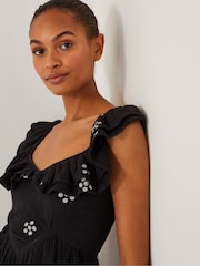 Monsoon Black Daisy Frill Embroidered Midi Dress - Image 2 of 4