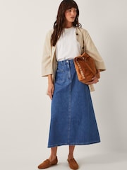 Monsoon Blue Martha Plait Denim Midi Skirt - Image 1 of 4