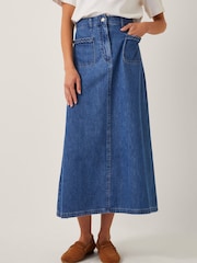 Monsoon Blue Martha Plait Denim Midi Skirt - Image 4 of 4