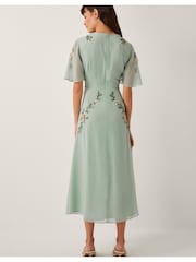 Monsoon Green Cora Embellished Floral Print Midi Dress - Image 3 of 4