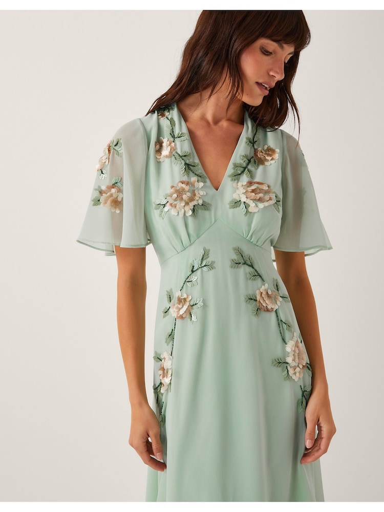 Monsoon Green Cora Embellished Floral Print Midi Dress - Image 4 of 4