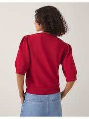 Monsoon Red Ellen Short Sleeve Floral Print Embroidered Cardigan - Image 3 of 5