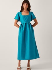 Monsoon Blue Sandra Puff Sleeve Midi Dress - Image 1 of 5