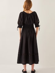 Monsoon Black Riley Puff Sleeve Embroidered Midi Dress - Image 3 of 5