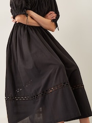 Monsoon Black Riley Puff Sleeve Embroidered Midi Dress - Image 4 of 5