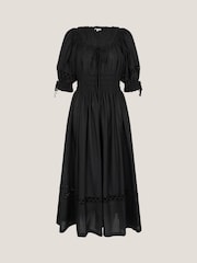 Monsoon Black Riley Puff Sleeve Embroidered Midi Dress - Image 5 of 5