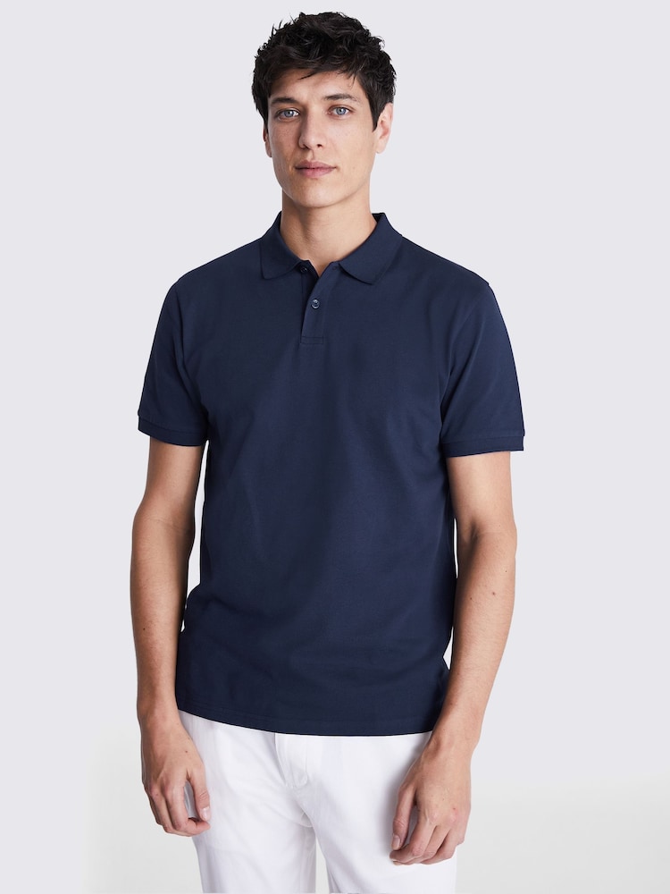 MOSS Navy Pique Polo Shirt - Image 1 of 3