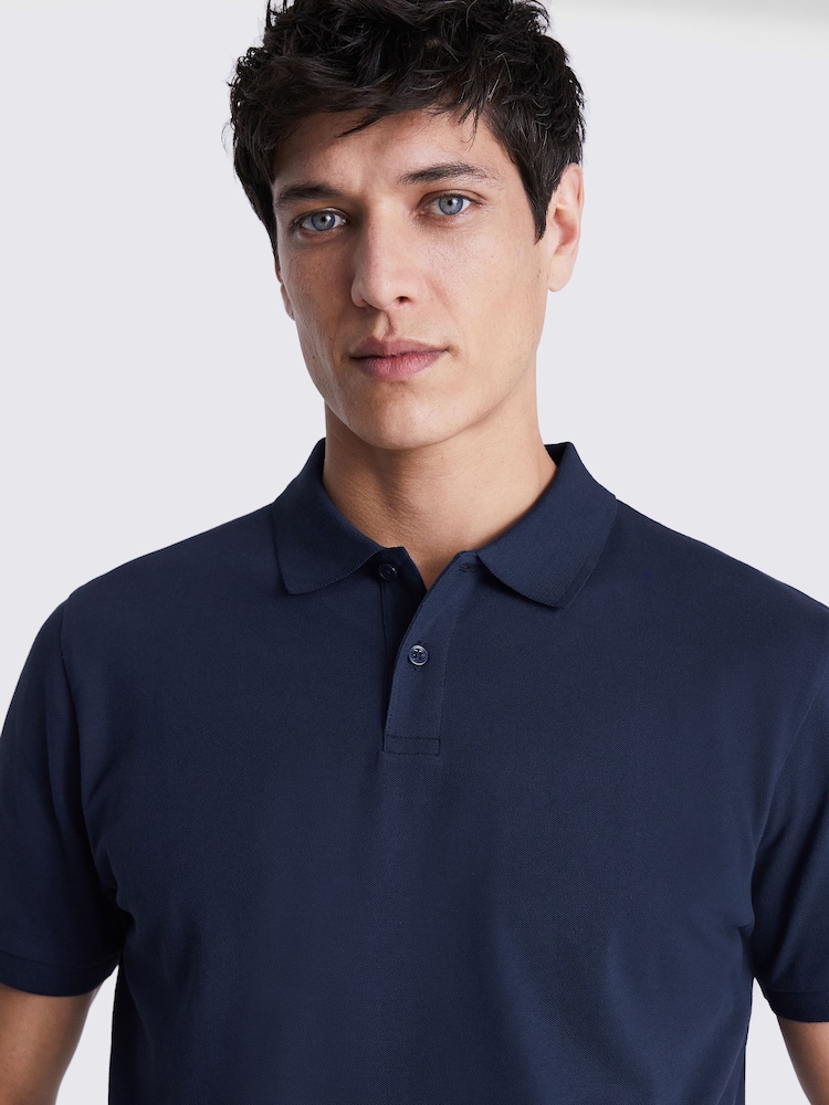 MOSS Navy Pique Polo Shirt - Image 3 of 3