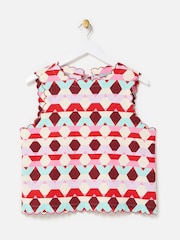 Oliver Bonas Red Geometric Scalloped Top - Image 1 of 5