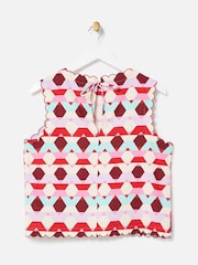 Oliver Bonas Red Geometric Scalloped Top - Image 2 of 5
