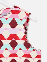 Oliver Bonas Red Geometric Scalloped Top - Image 4 of 5