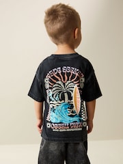 Svart Acid Wash Surf Club Överdimensionerad - Kort ärm Back Tryck T-shirt (3mths-7yrs) - Bild 1 av 9