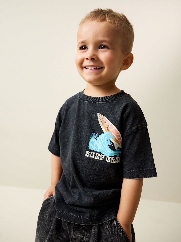 Black Acid Wash Surf Club Oversized Short Sleeve Back Print T-Shirt (3mths-7yrs) - Image 2 of 9 Black Acid Wash Surf Club Oversized Short Sleeve Back Print T-Shirt (3mths-7yrs) - Image 2 of 9