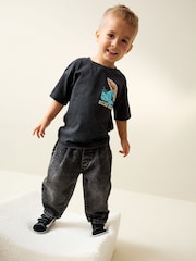 Black Acid Wash Surf Club Oversized Short Sleeve Back Print T-Shirt (3mths-7yrs) - Image 3 of 8