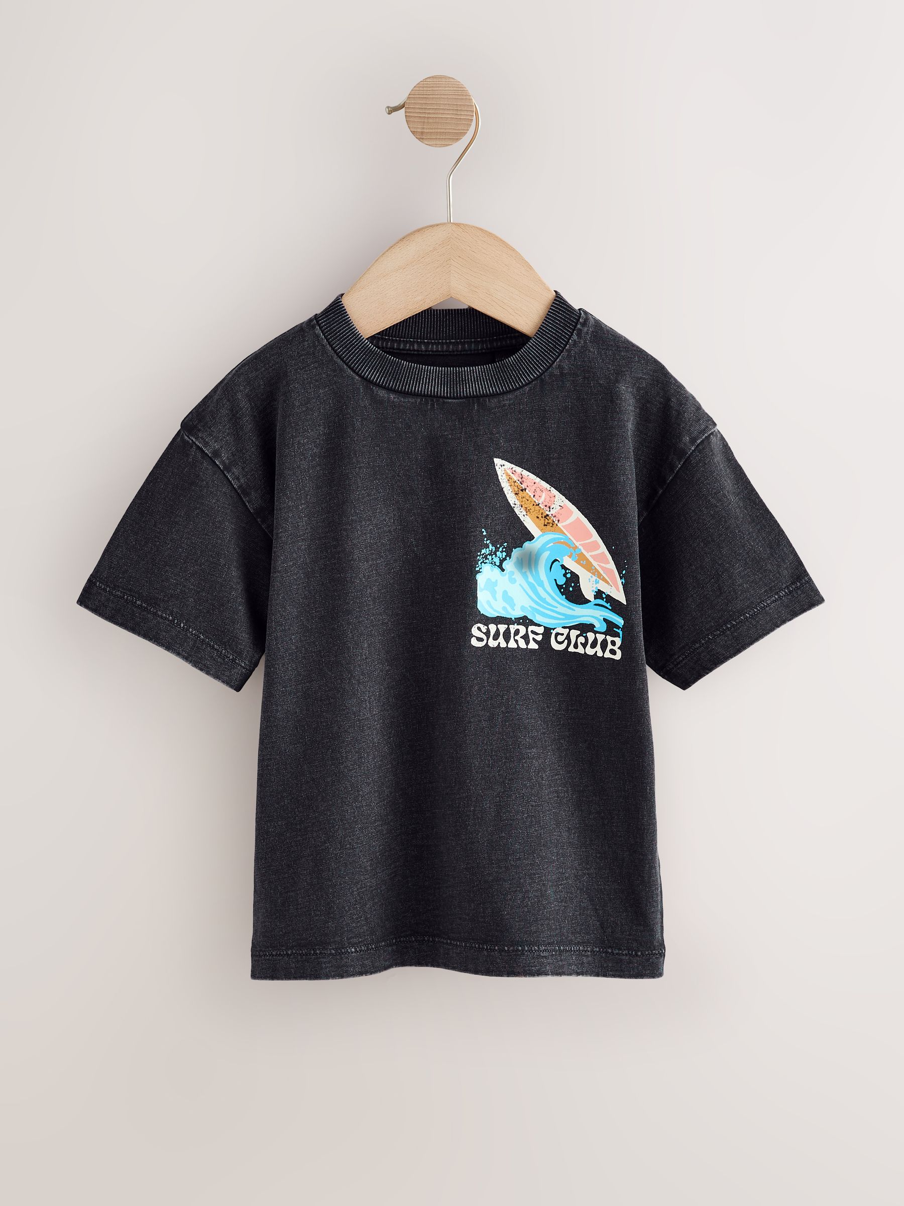 Buy Black Acid Wash Surf Club Oversized Short Sleeve Back Print T