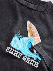Svart Acid Wash Surf Club Överdimensionerad - Kort ärm Back Tryck T-shirt (3mths-7yrs) - Bild 9 av 9