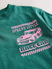 Green/Pink Race Car Short Sleeve Back Print T-Shirt (3mths-7yrs) - Image 3 of 4