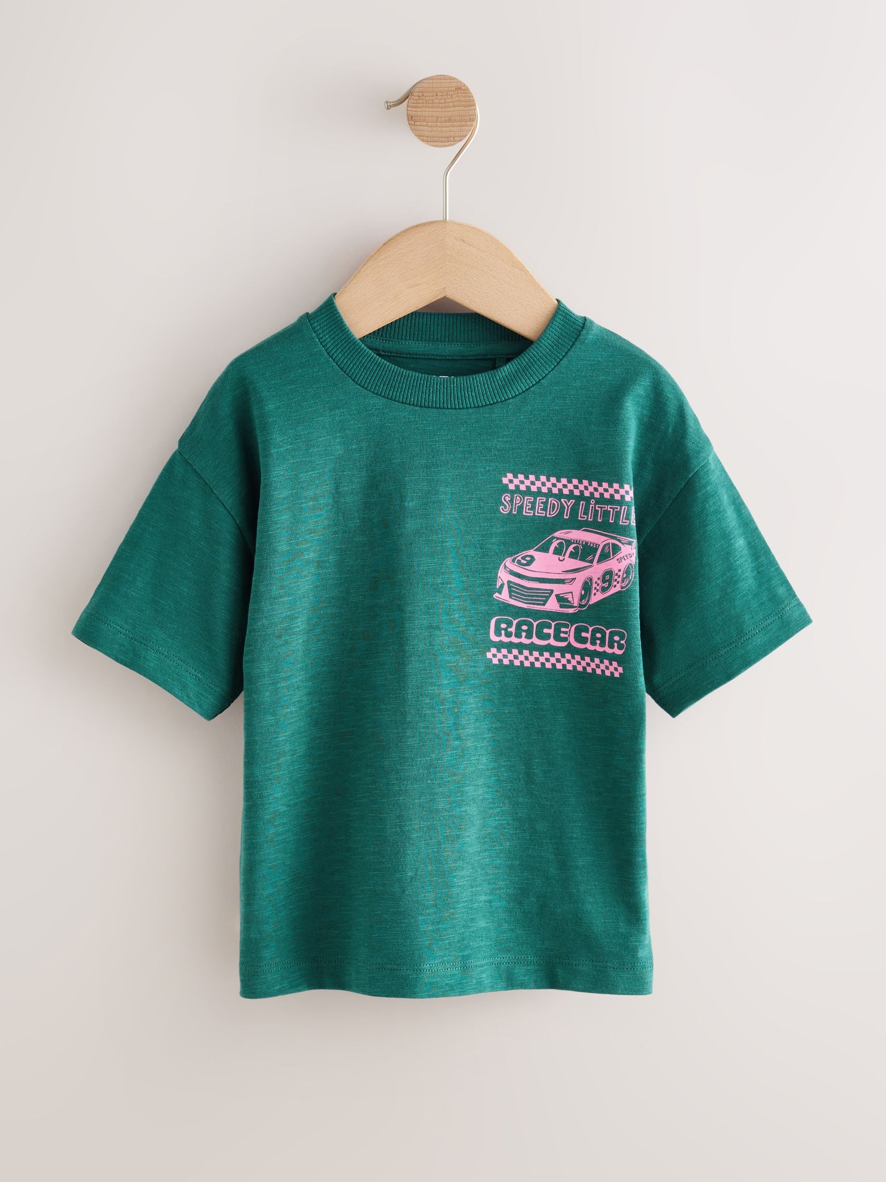 Buy Green/Pink Race Car Short Sleeve Back Print T-Shirt (3mths