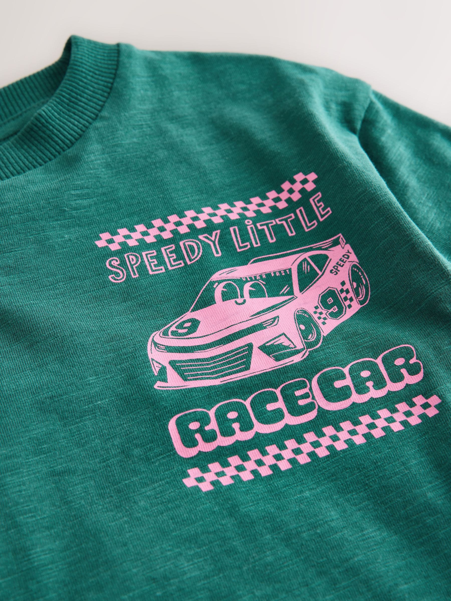 Buy Green/Pink Race Car Short Sleeve Back Print T-Shirt (3mths
