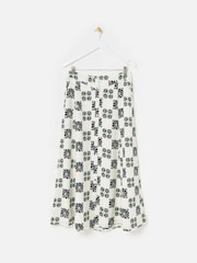 Oliver Bonas White Floral Print Tile Midi Skirt - Image 1 of 5